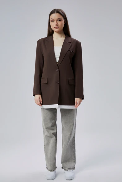Acı Kahve Oversize Uzun Blazer Ceket - 12