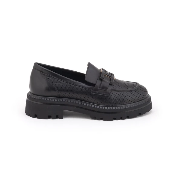 Venüs 2411530 Kadın Hakiki Deri Baskılı Tokalı Kalın Taban Loafer Ayakkabı - 6