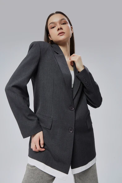 Antrasit Oversize Uzun Blazer Ceket - 4
