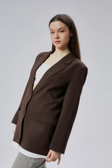 Acı Kahve Oversize Uzun Blazer Ceket - 7