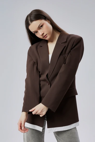 Acı Kahve Oversize Uzun Blazer Ceket