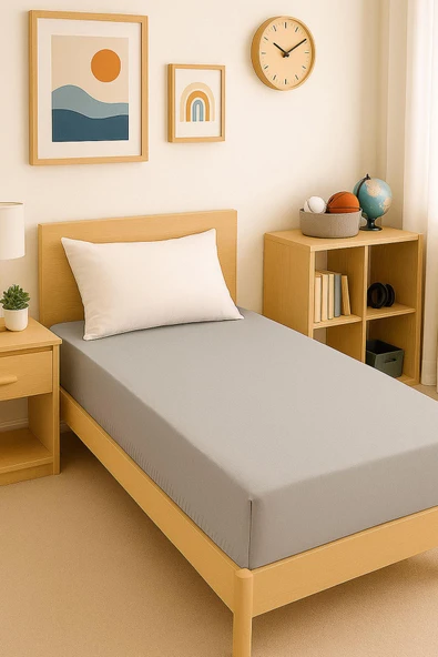 120 x 200 x 30 cm Düz Pamuklu Tek Kişilik Lastikli Fitted Penye Çarşaf - 1