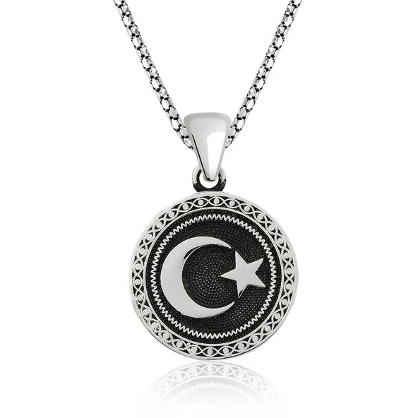 Özel Kutu ve Gümüş Bezi İle Gümüş Ay Yıldız Kolye