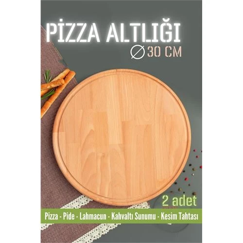 Ahşap Pizza Lahmacun Pide Sunum ve Kesim Tahtası 30 cm 2 ADET
