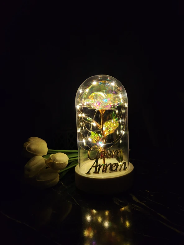 Canım Annem Yazılı Anneler Günü Led Işıklı Solmayan Güllü Gece Lambası Dekor Süs - 3