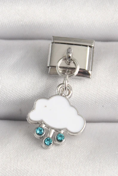 MuI MuI 316L Çelik Gümüş Renk Beyaz Bulut Model Zirkon Taşlı Damla Detay Nomination Charm