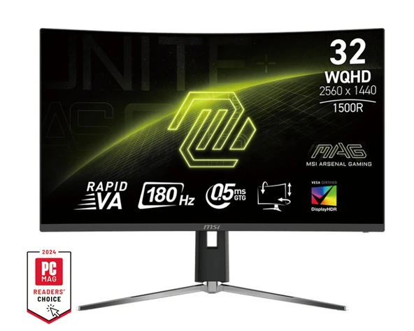 MSI 31.5 MAG 32CQ6PF 2560x1440 WQHD 16:9 CURVE 1500R RAPID VA 180Hz 0.5MS ADAPTIVE-SYNC GAMING MONITOR