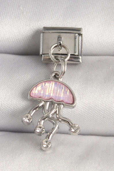 MuI MuI 316L Çelik Gümüş Renk Pembe Mineli Deniz Anası Model Zirkon Taş Detaylı Nomination Charm