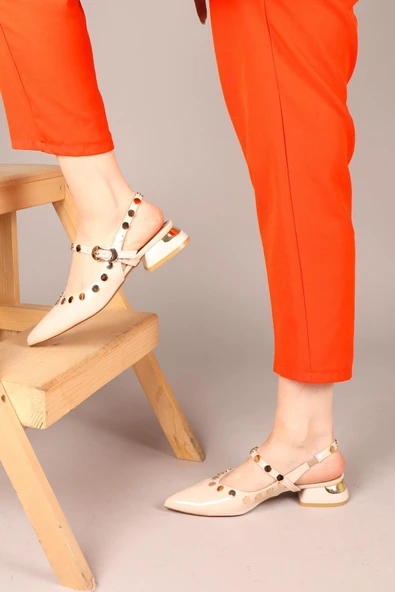 Feles Sarı Pul Detaylı Arkası Açık Kadın Babet Ayakkabı - Resim 6