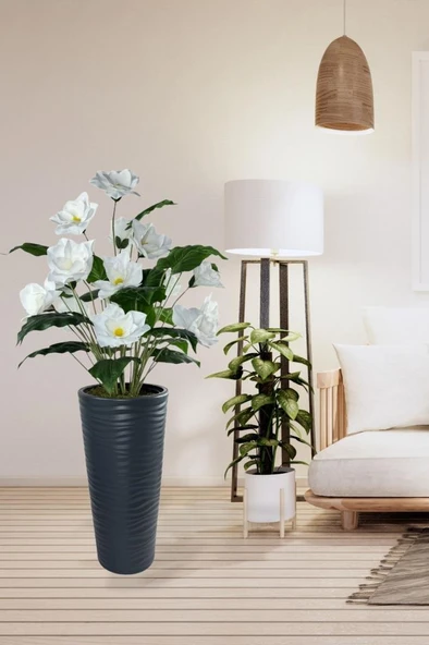 Nettenevime Yapay Çiçek Manolya Antrasit Kumsal Vazoda 125*60cm - Resim 3