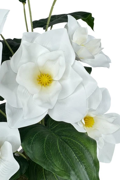 Nettenevime Yapay Çiçek Islak Manolya Çiçeği 12 Çiçekli 65cm Gümüş Halkalı Galvaniz Vazoda Salon Çiçeği - 6