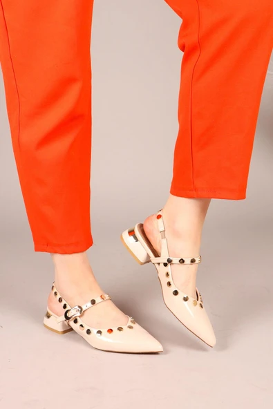 Feles Sarı Pul Detaylı Arkası Açık Kadın Babet Ayakkabı - Resim 2