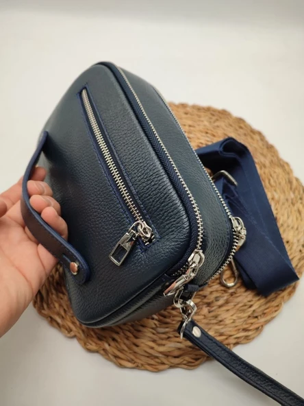 Deri El Çantası Omuz Çantası Lacivert Renk