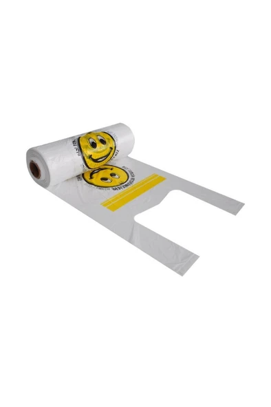 Baskılı Rulo Poşet Büyük Boy x5 Rulo Gülenyüz Baskılı Çöp Poşeti Market Manav Poşeti - 4