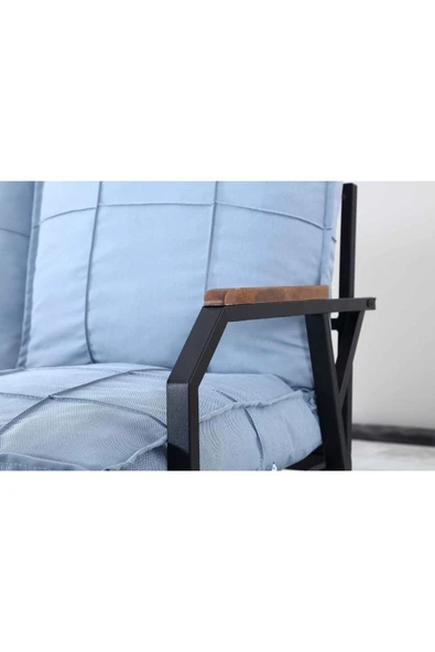 Mygusi Hayal Serisi Balkon, Bahçe, Cafe - Metal Kanepe Koltuk Takımı - 2+1+1 Sehpalı - Turkuaz - 3