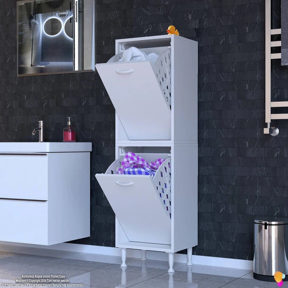 Modilayn İLKİM Modern Çamaşır Ünitesi, 35x138x32,5 cm Gizli 4 Göz Minimalist Akıllı Sepetli Dolap - Resim 2