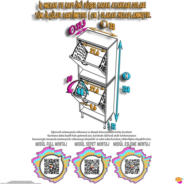 Modilayn İLKİM Modern Çamaşır Ünitesi, 35x138x32,5 cm Gizli 4 Göz Minimalist Akıllı Sepetli Dolap - Resim 4