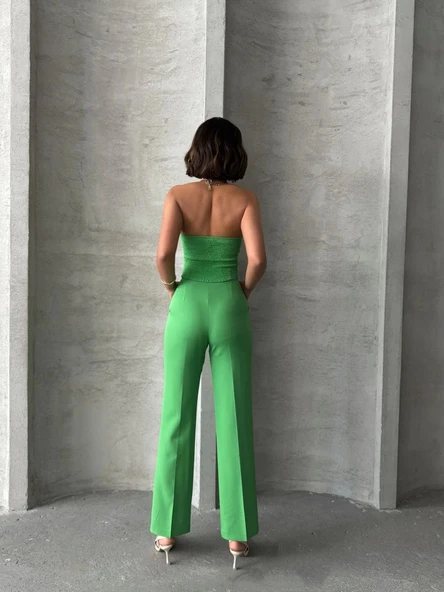 Palazzo pantolonlu alt üst takım yeşil - 6