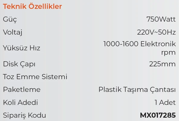 MAX EXTRA MX7285 - Alçıpan Zımparalama Makinesi 750 Watt - Toz Emişli - Led Işıklı - 2