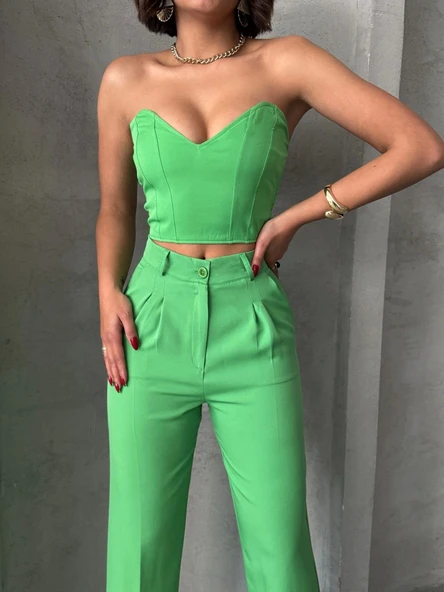 Palazzo pantolonlu alt üst takım yeşil - 3