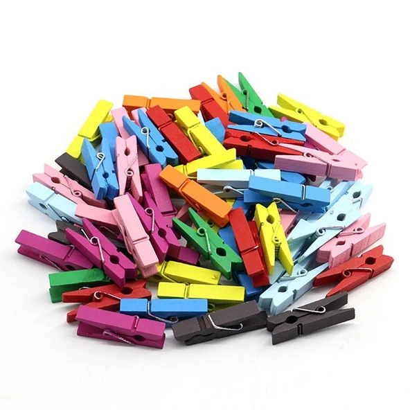 100 Lü Renkli Ahşap Mandal 2.5 Cm 12 Li Paket 1200 Adet ürün görseli 1