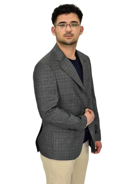 Erkek Ekose Tek Spor Ceket 4 Drop BGL-ST04477 - Resim 4