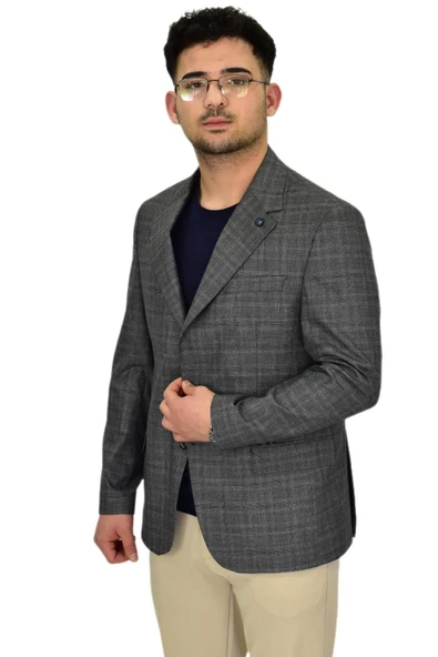 Erkek Ekose Tek Spor Ceket 4 Drop BGL-ST04477 - Resim 3