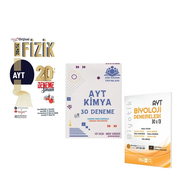 Orijinal Mikro AYT Fizik Çöz Kazan Kimya ve Biyotik Biyoloji Deneme Seti 3 Kitap