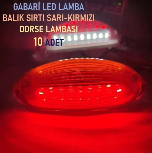 10 Adet Gabari Balık Sırtı Dorse Lambası Sarı-kırmızı 12-24 Volt ürün görseli