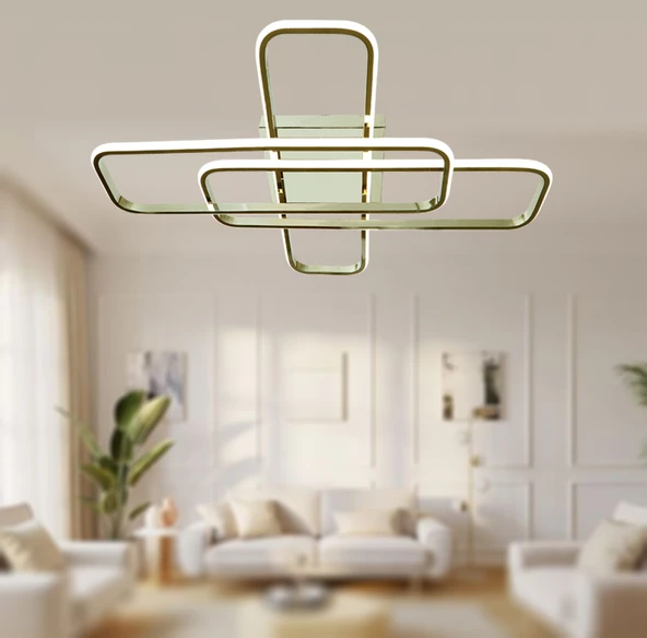 TT Aydınlatma TT324-FSR  57 x 17 Profil Fransız Sarı Kaplama 3 lü Plafonyer Led Avize - Resim 2