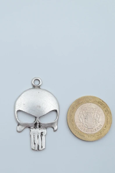 Punisher Cezalandırıcı Gümüş Kaplama Düz Zincir Kolye - Resim 4