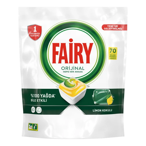 Fairy Hepsi Bir Arada 70 Yıkama Bulaşık Makinesi Deterjanı Kapsülü Limon Kokulu