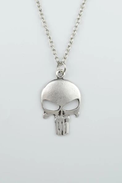 Punisher Cezalandırıcı Gümüş Kaplama Düz Zincir Kolye ürün görseli 1