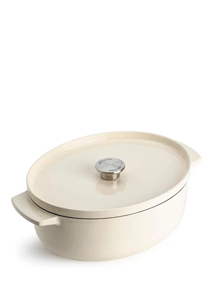 Kitchenaid Krem Rengi Oval Döküm Demir Tencere 30 cm