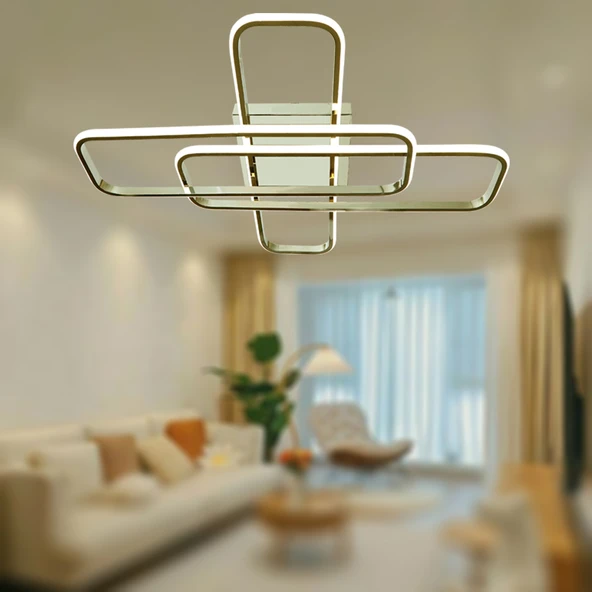 TT Aydınlatma TT324-FSR  57 x 17 Profil Fransız Sarı Kaplama 3 lü Plafonyer Led Avize - Resim 3