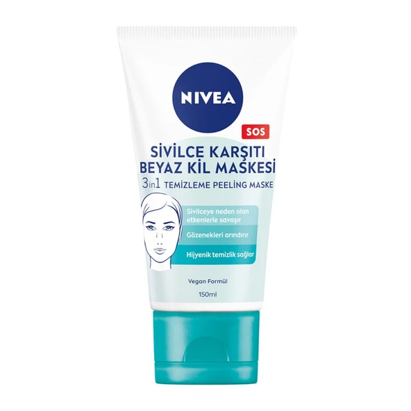 NIVEA Sivilce Karşıtı 3'ü1 Arada Beyaz Kil Maskesi Temizleme & Peeling 150ml