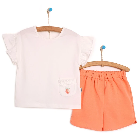 Fruit Season Cep Detaylı Tshirt-Şort Takım Kız Bebek