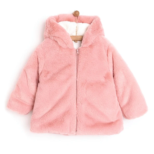 Basic Kapüşonlu Peluş Mont Kız Bebek
