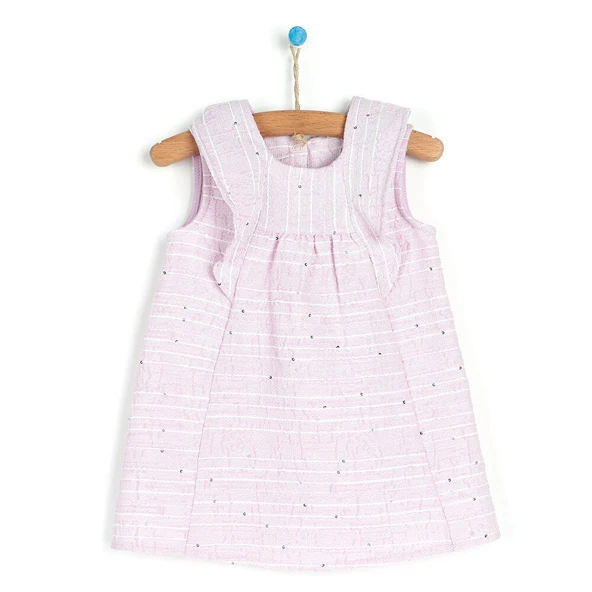 Kız Bebek Elbise Çıtçıtlı Hello Summer Bisiklet Yaka Kısa Kol Lila