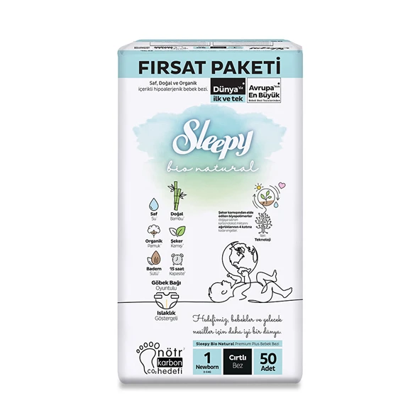Bio Natural Bebek Bezi Fırsat Paketi 1 Beden 50 Adet