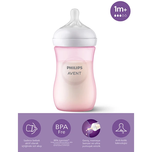 Natural Response PP Pembe Biberon 1+ Ay 260 ml