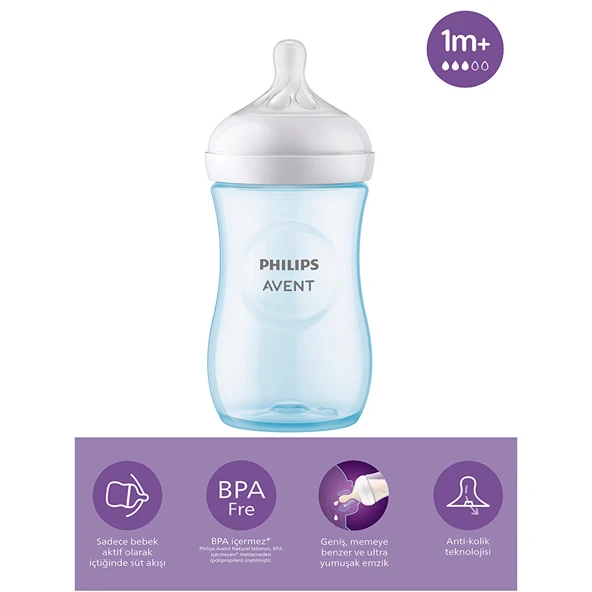 Natural Response PP Mavi Biberon 1+ Ay 260 ml