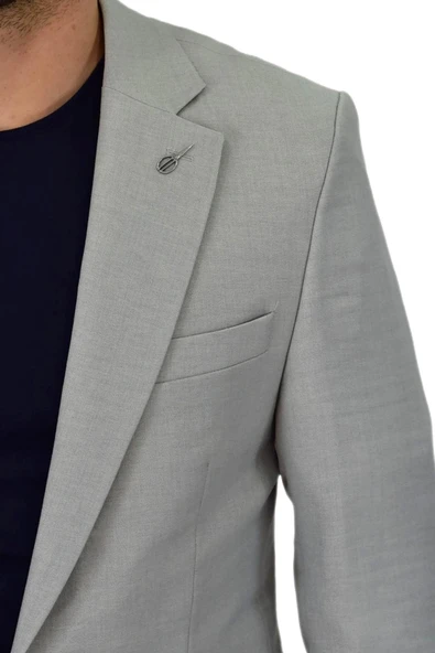 Erkek Gri Tek Spor Ceket Çift Yırtmaçlı BGL-ST04465 - Resim 6