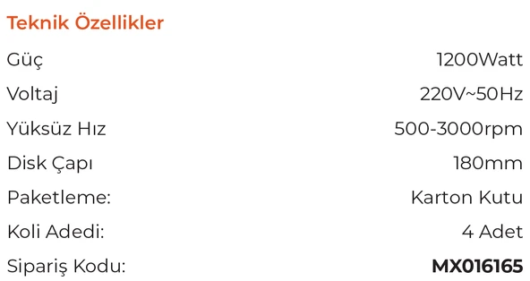 MAX EXTRA MX6165 - 180mm Elektrikli Polisaj Makinesi 1200 Watt - Resim 3