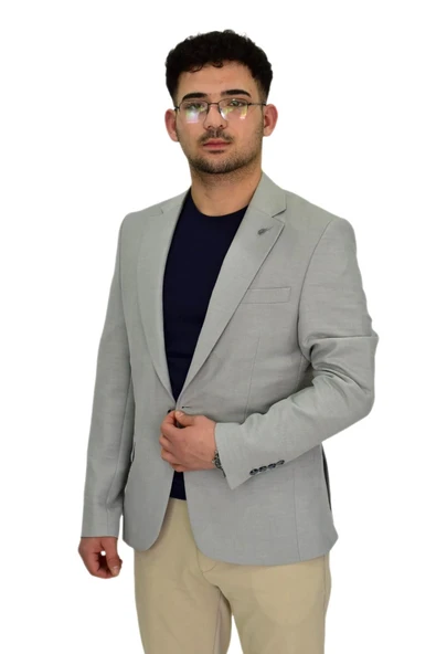 Erkek Gri Tek Spor Ceket Çift Yırtmaçlı BGL-ST04465 - Resim 3