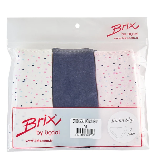 Brix Desenli Kadın 3'lü Slip M