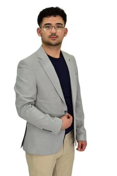 Erkek Gri Tek Spor Ceket Çift Yırtmaçlı BGL-ST04465 - Resim 4