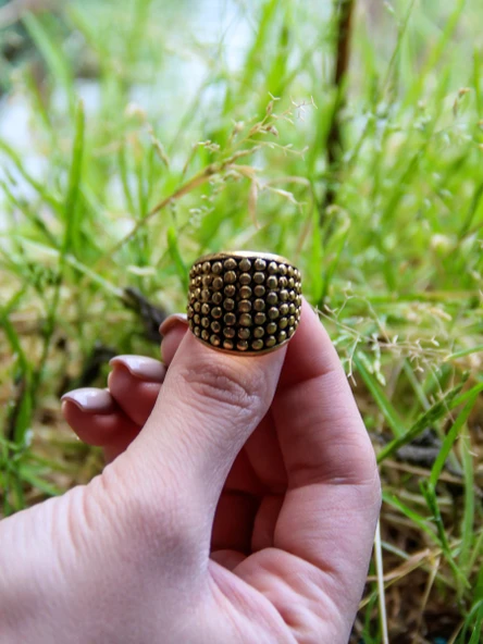 Yuvarlak Desenli Antik Ayarlanabilir Kadın Yüzük euy1253 - Resim 3