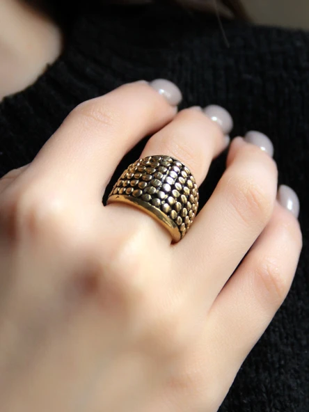 Yuvarlak Desenli Antik Ayarlanabilir Kadın Yüzük euy1253 - Resim 2