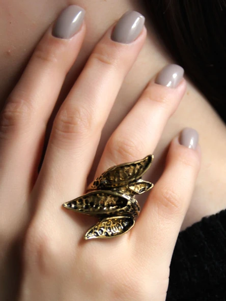 Üçlü Çiçek Desenli Antik Model Kadın Ayarlanabilir Yüzük Euy1256 ürün görseli